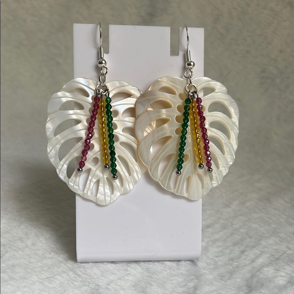 Monsterra Shell Handcrafted Earrings with Silver Hooks